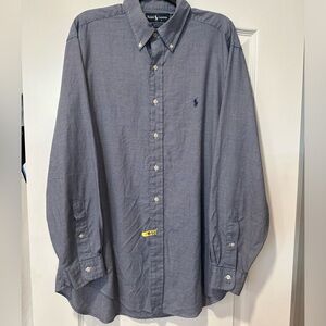 EUC Polo Ralph Lauren Button Down Dress Shirt 16 1/2 - 34/35 Long Slv Navy/White